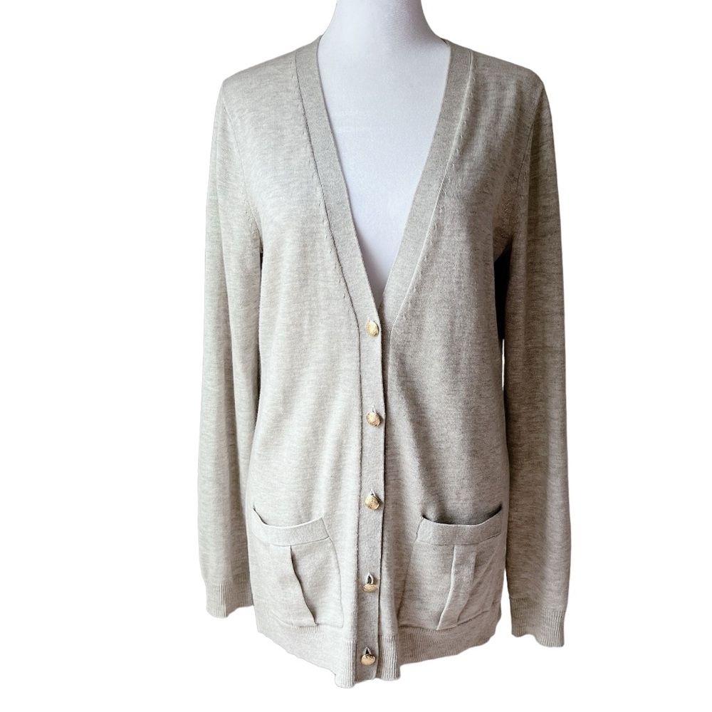 Banana Republic Light Heather Gray Wool Blend Gold Button Cardigan  Size M